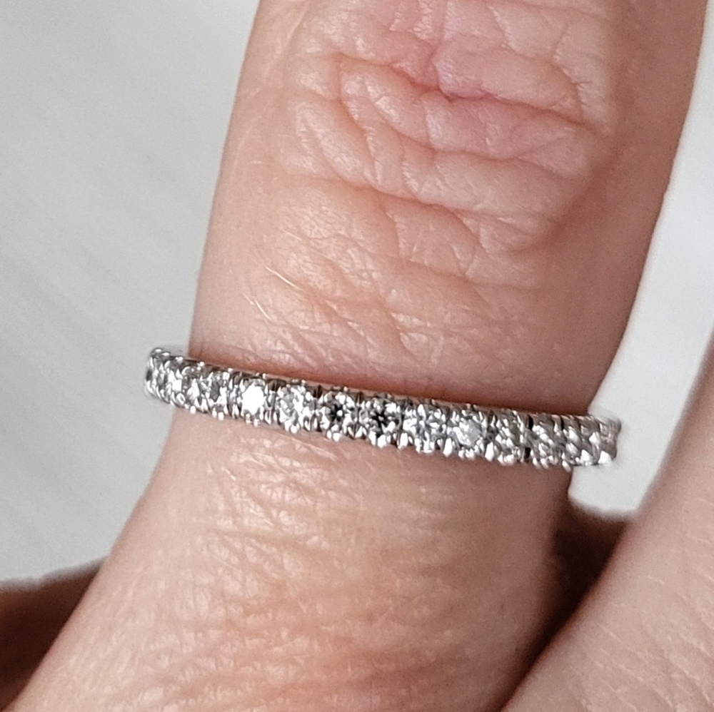 Moissanite Size 6 Half Eternity Band 18k White Gold Plated Sterling Silver - Picture 6 of 9